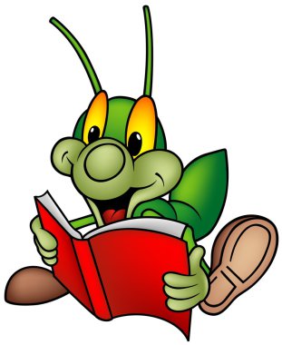 Happy Green Bug Reader clipart