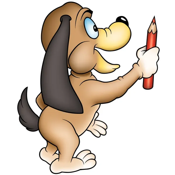 Χαρούμενο σκυλί με κόκκινο μολύβι — Διανυσματικό Αρχείο