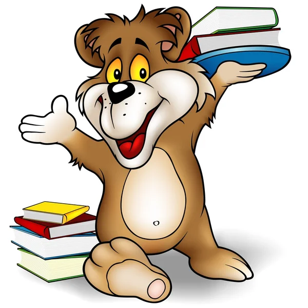 Dulce oso y libros — Vector de stock