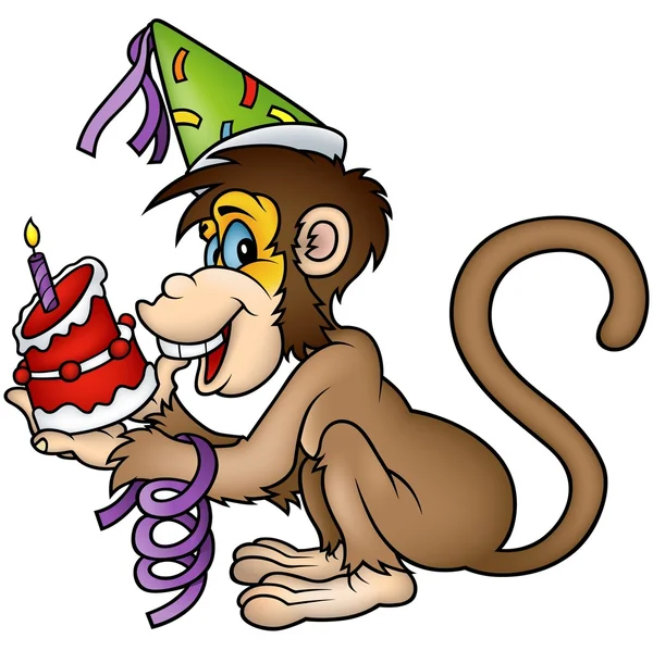 Μαϊμού και γενέθλια τούρτα — Διανυσματικό Αρχείο