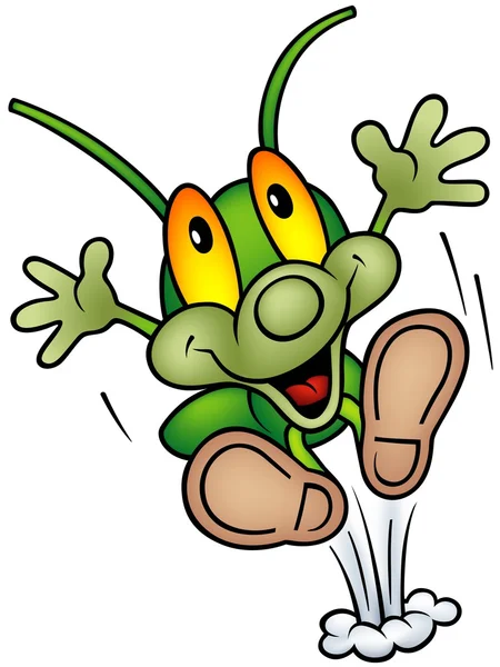 Happy Green Bug Jumping — Stock Vector