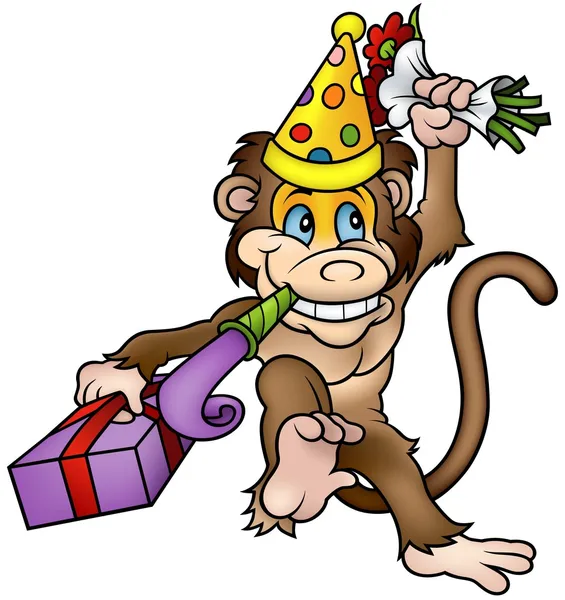 Monkey and Birthday Party — Stock Vector
