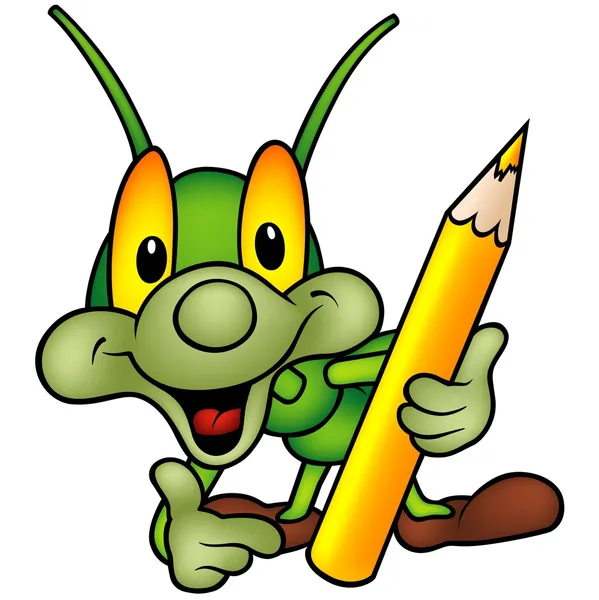 快乐的绿色小虫画家 — 图库矢量图片