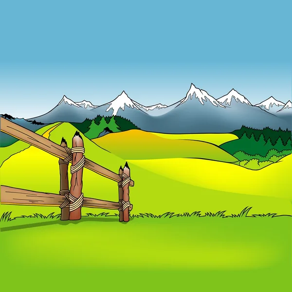 Grasveld en bergen — Stockvector