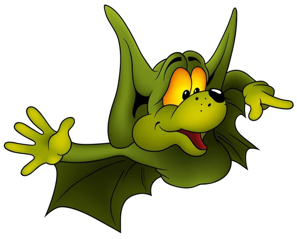 Pipistrello sorridente verde — Vettoriale Stock