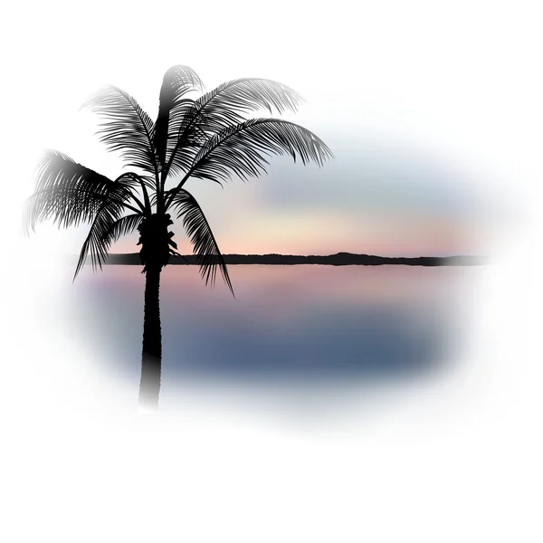 Palm Silhouette and Island — Stock Vector