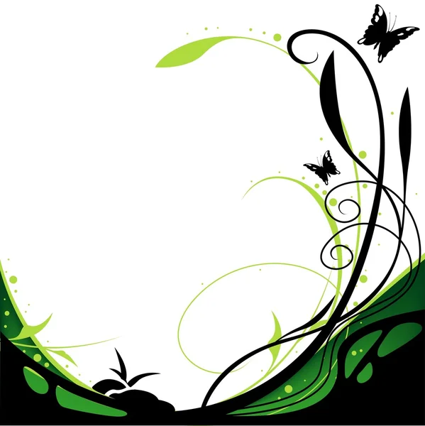 Floral moderno verde y negro — Vector de stock