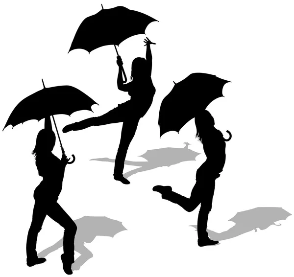 Girl Dancing under Umbrella — Stock Vector
