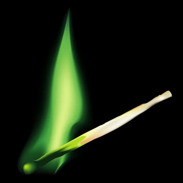 Safety Match with Green Flame — Stock Vector