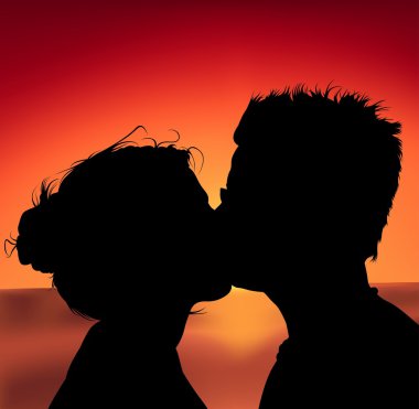 Kissing at Sunset clipart