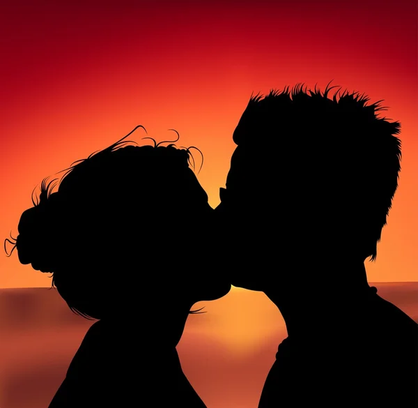 Gün batımında öpüşme — Stok Vektör