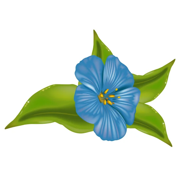 Flor azul con hojas — Vector de stock