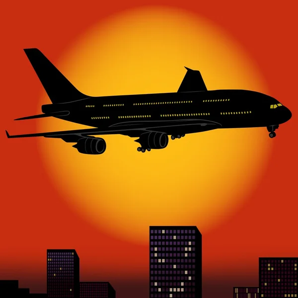 Şehir içinde uçak — Stok Vektör