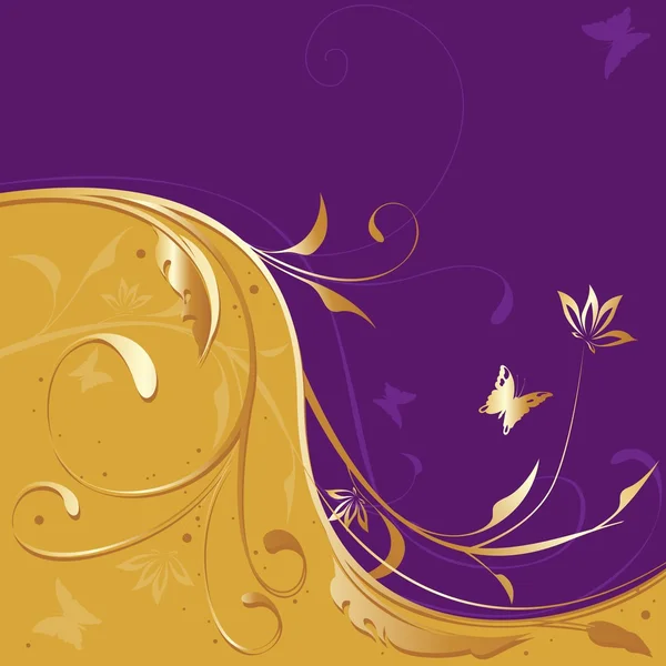 Floral dorado-violeta — Vector de stock