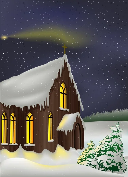 Snowy Church — Stock Vector