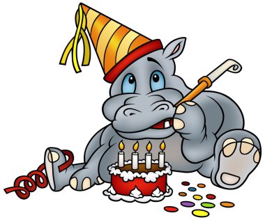 Hippo and Birthday Cake clipart