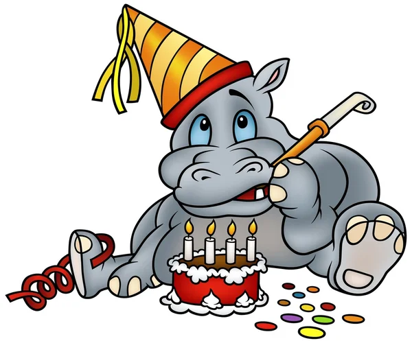 Hippo and Birthday Cake — Stock Vector