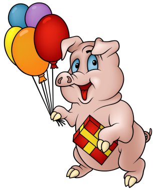 Pig with Gift clipart