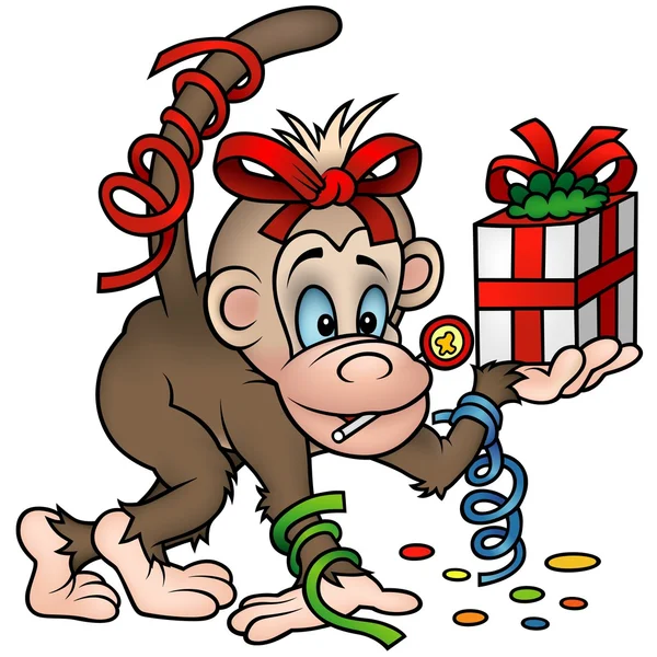 Monkey and Gift — Stock Vector