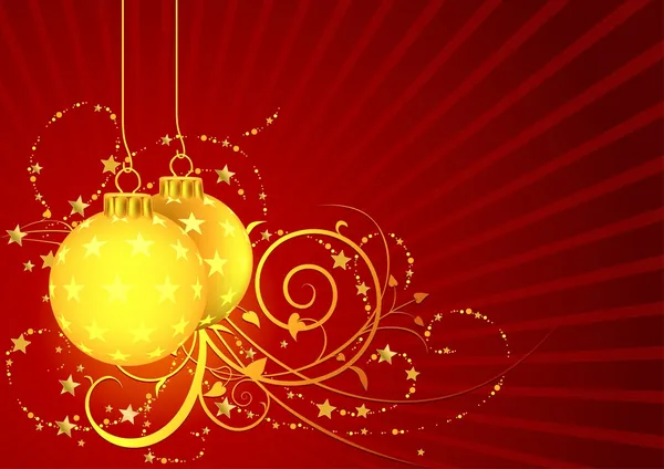 Zlaté vánoční koule a květinové — Stockový vektor