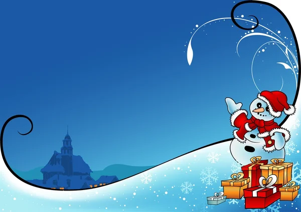 Sneeuwpop als santa claus — Stockvector