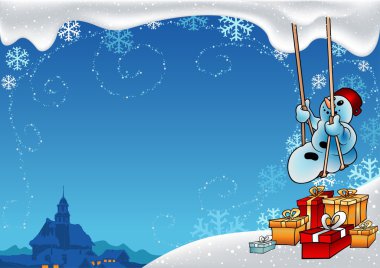 Snowman and Swing clipart