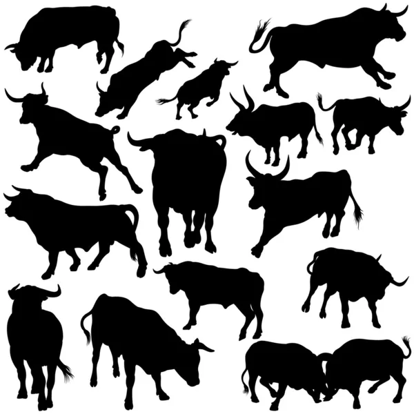Collezione Bull Silhouette — Vettoriale Stock