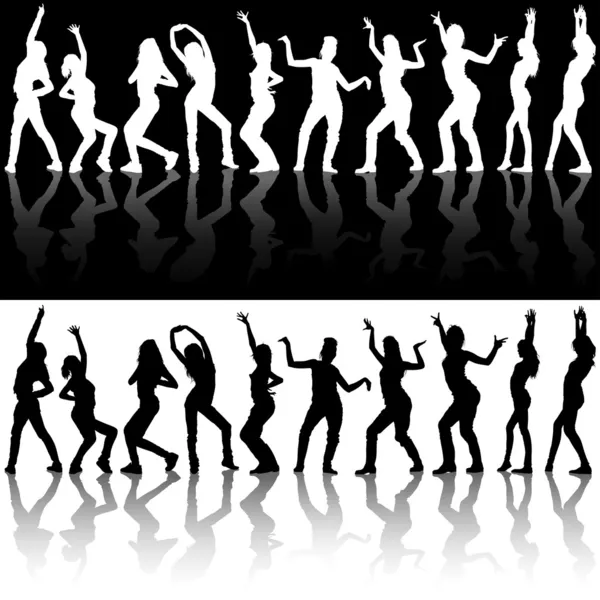 Ragazze danzanti silhouette — Vettoriale Stock