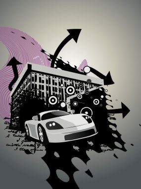 Abstract building design with car clipart