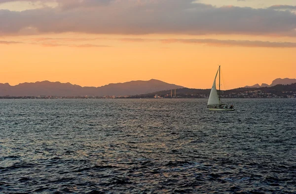 stock image Boat on see , sunset