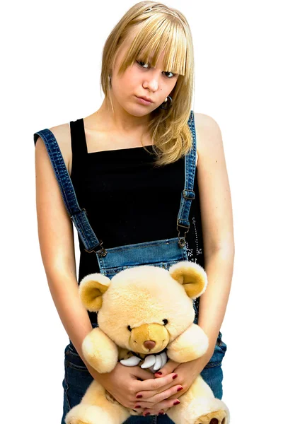 Young girl with a toy bear — Stock Photo, Image