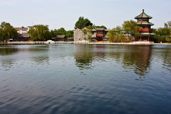 stock image Chinese tower and lake