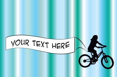 Biker with banner on blue background clipart