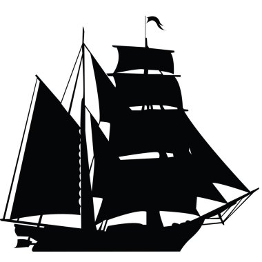 Black silhouette of sailing ship clipart