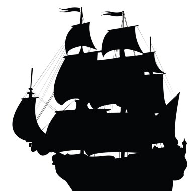 Black silhouette of old brigantine clipart