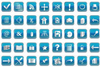Blue buttons with icons for pc clipart