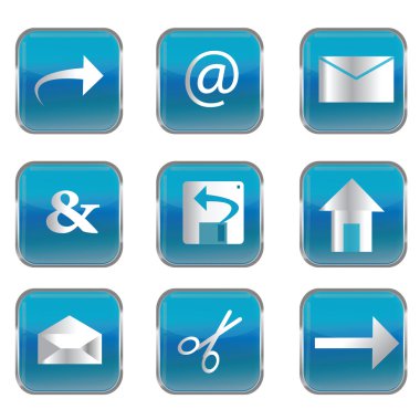 Blue square buttons with pc icons clipart
