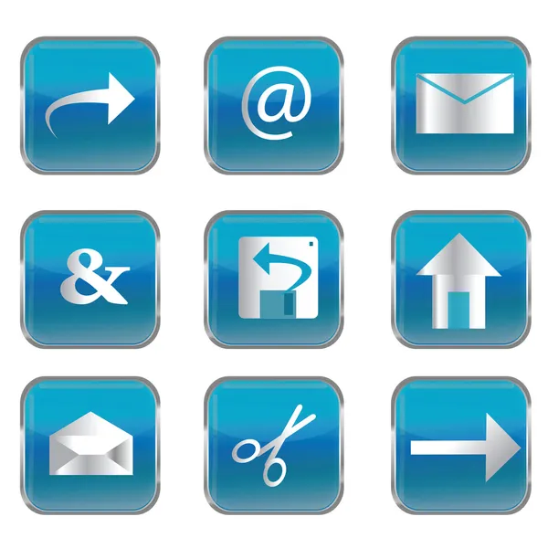 Niebieski kwadrat przyciski z ikonami pc — Zdjęcie stockowe