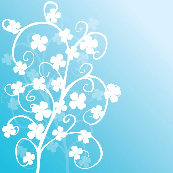 Blauer Hintergrund mit weißen Kleeblättern — Stockfoto