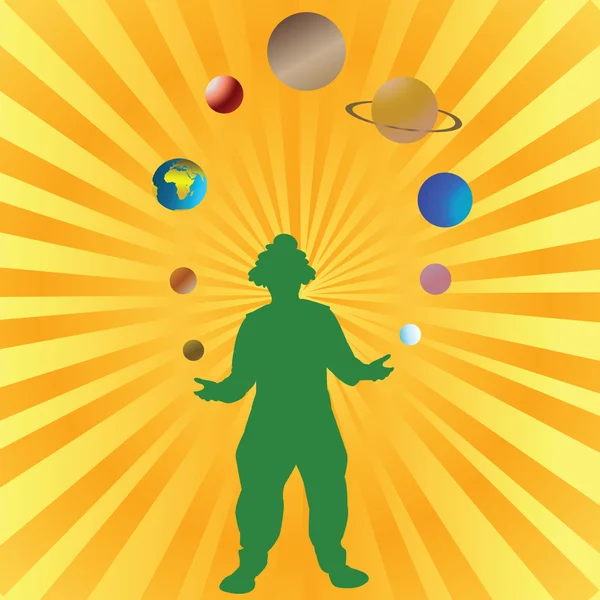 Clown playing with planets — Stock Photo, Image