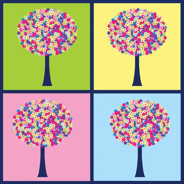 Quatre illustrations avec des arbres colorés — Photo