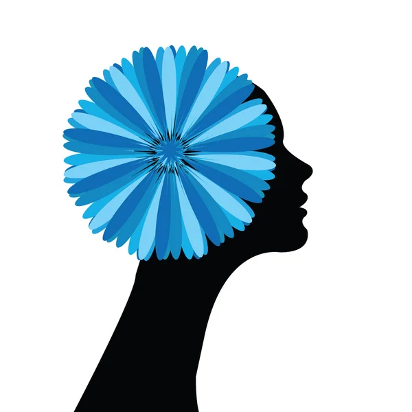 Fille avec des fleurs bleues dans ses cheveux — Photo