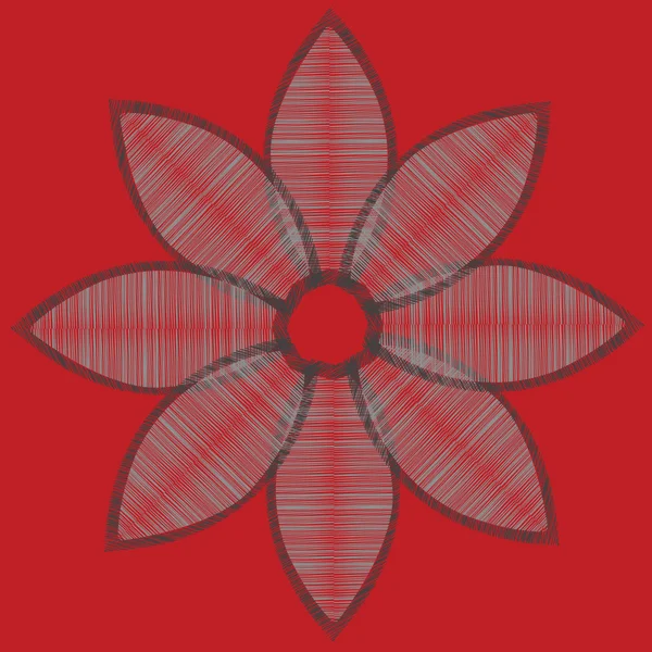 红色背景上的程式化的花 — 图库照片