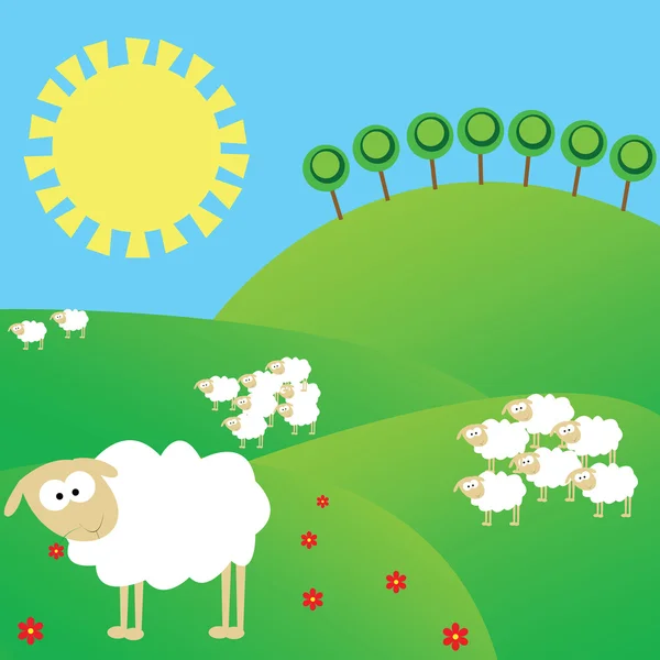 Paisaje de verano con ovejas blancas — Foto de Stock