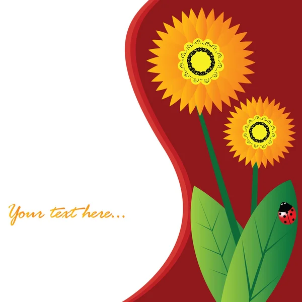 Cartão com flores e inseto senhora — Fotografia de Stock