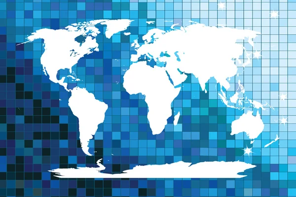 Carte du monde blanche sur mosaïque bleue — Photo