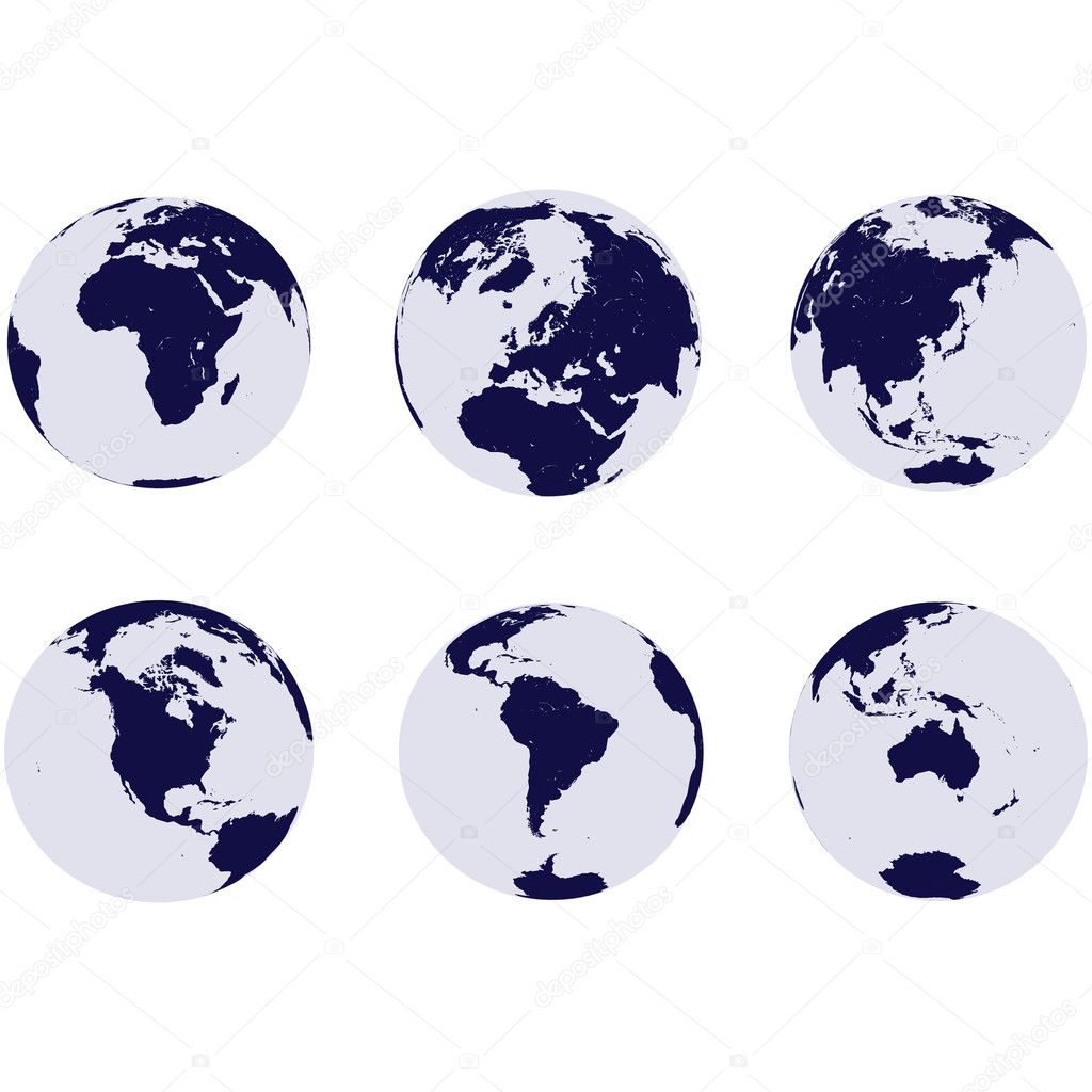 Earth globes with 6 continents