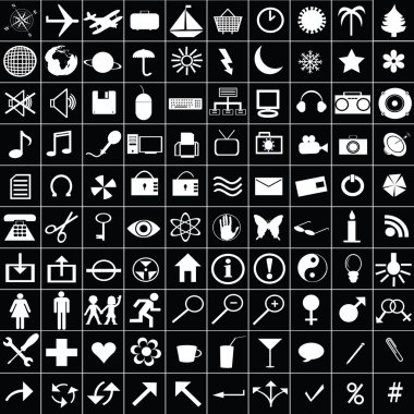 100 white icons for web aplications clipart