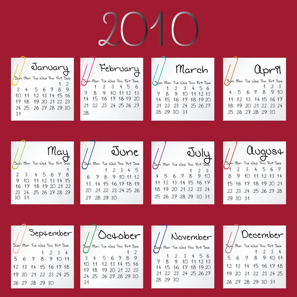 Kalendář 2010 na bílé listy — Stock fotografie