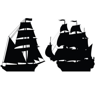 Set of brigantine silhouettes clipart